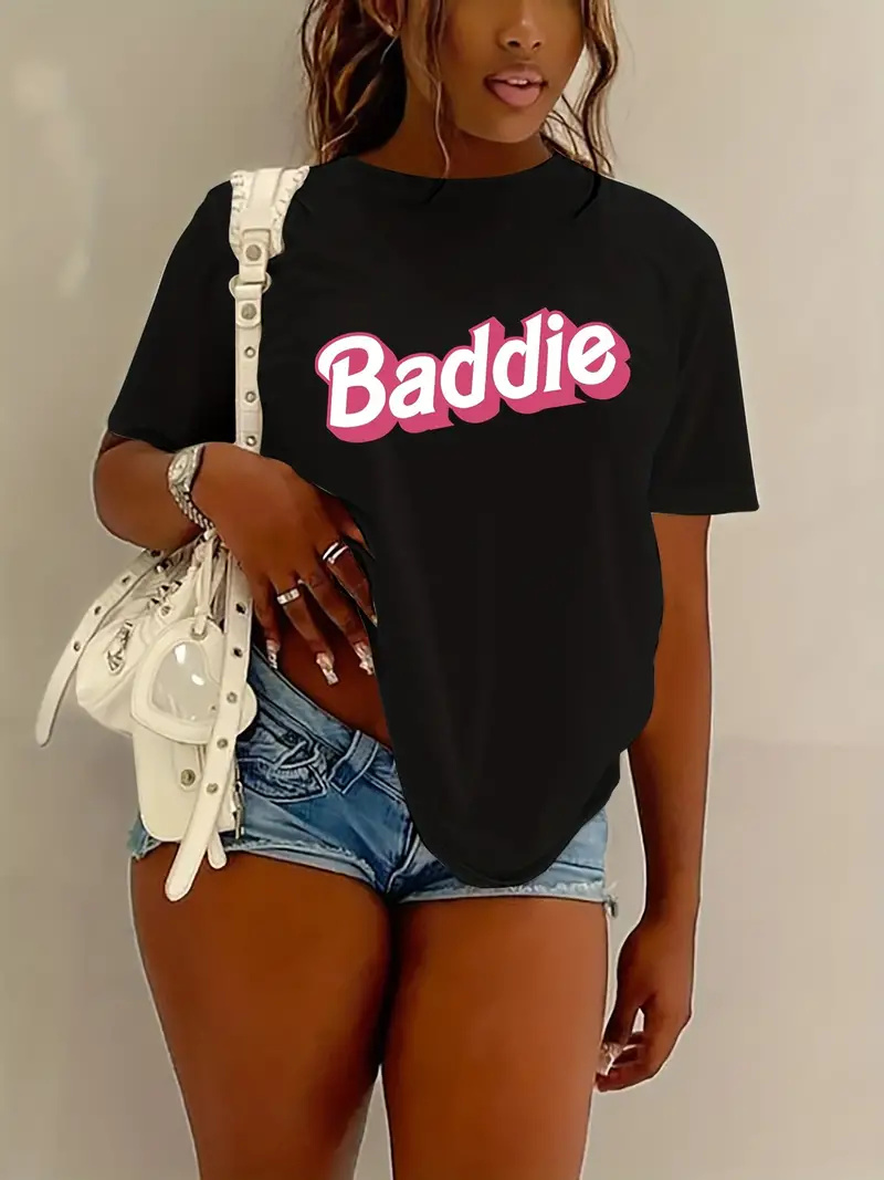 Summer Clothing Drop - Baddie 프린트 크루넥 티셔츠, 캐주얼 반팔,