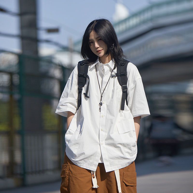 Summer Clothing Essentials Women - 남녀공용 여름 반팔 버튼 업 화이트