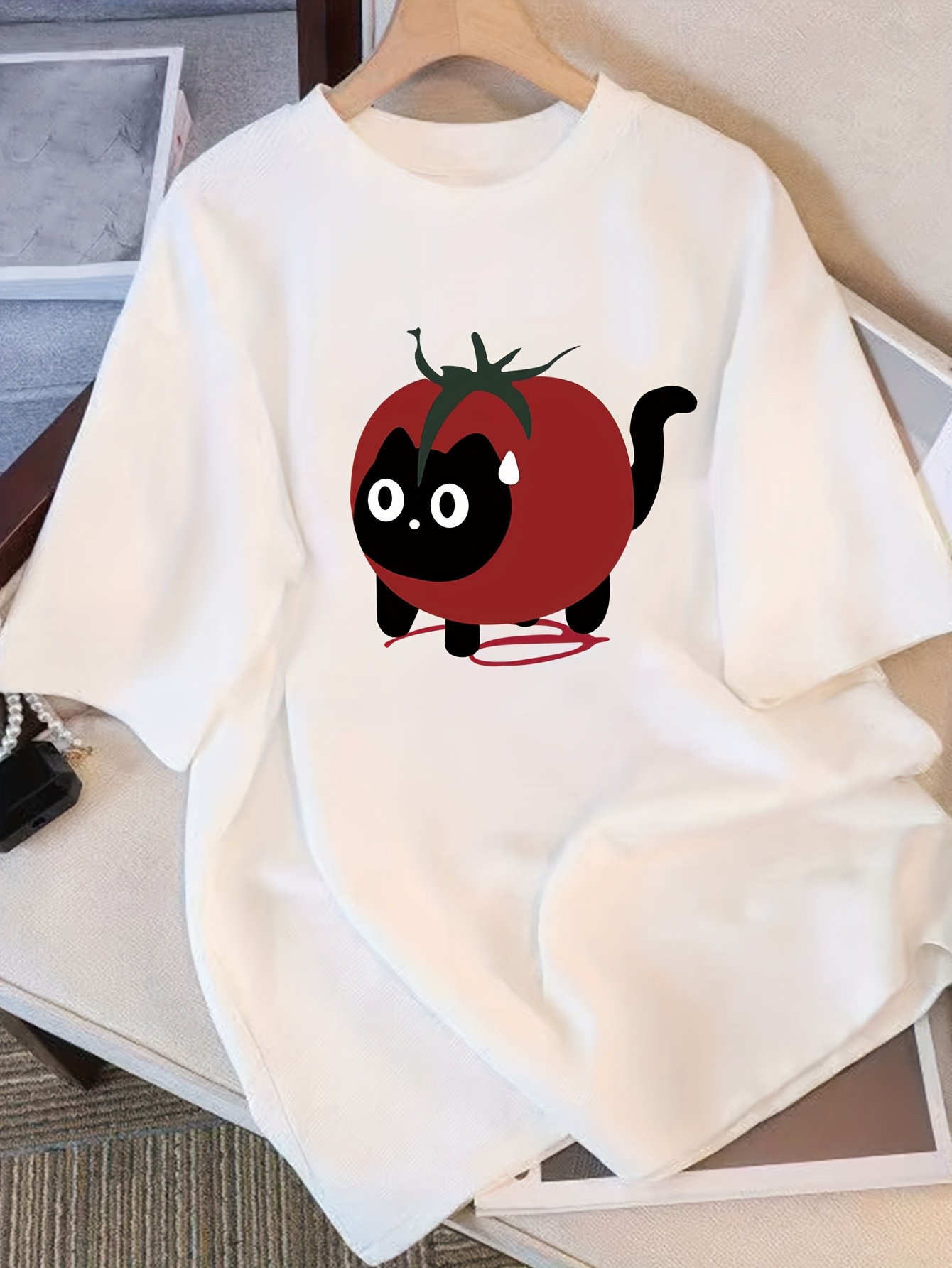 Summer Clothing Staples - 여성용 귀여운 토마토 고양이 그래픽 티셔츠