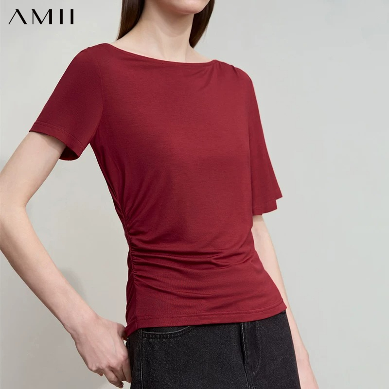 Summer Clothing Drop - AMII 미니멀리스트 여성 슬림핏 티셔츠 2026