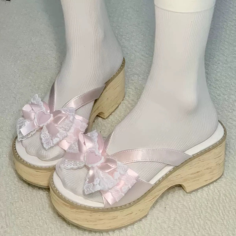 Summer Clothing Sale Women - 스윗 보우 우드 그레인 두꺼운 바닥