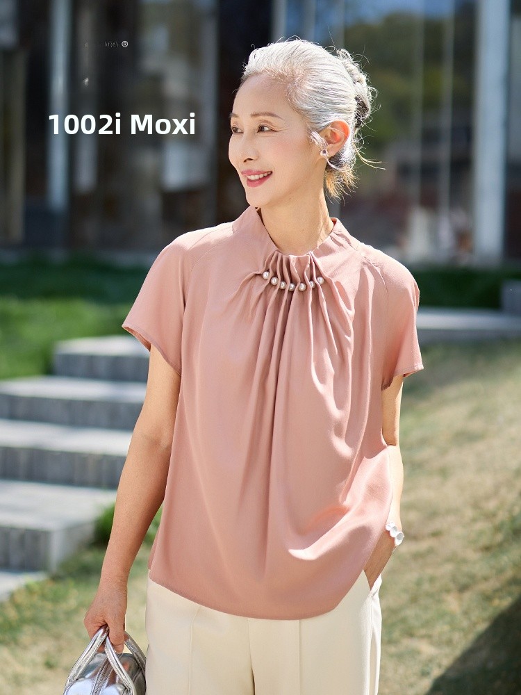 Summer Clothing Women Over 50 - Muzhi 중년 어머니를위한 세련된 반팔 얇은