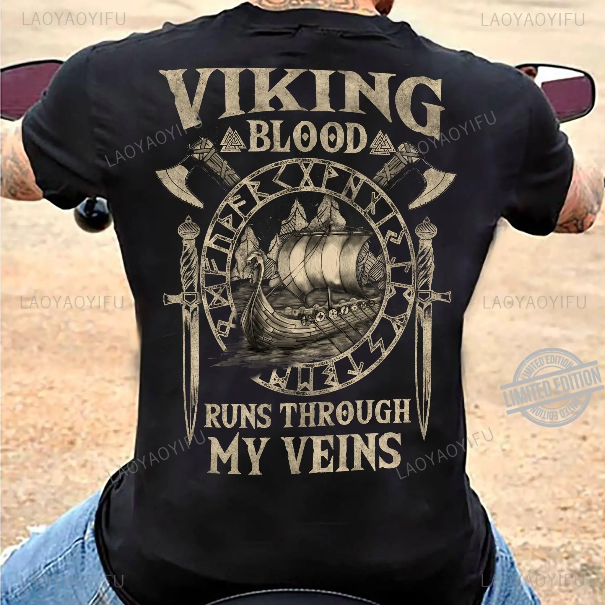Summer Viking Clothing - 바이킹 블러드 고품질 남성용 반팔 바이킹