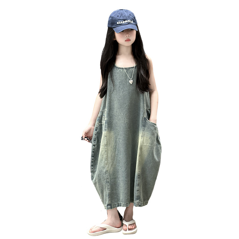 Quality Summer Clothing - 빈티지 블루 어린이 소녀 고품질 민소매