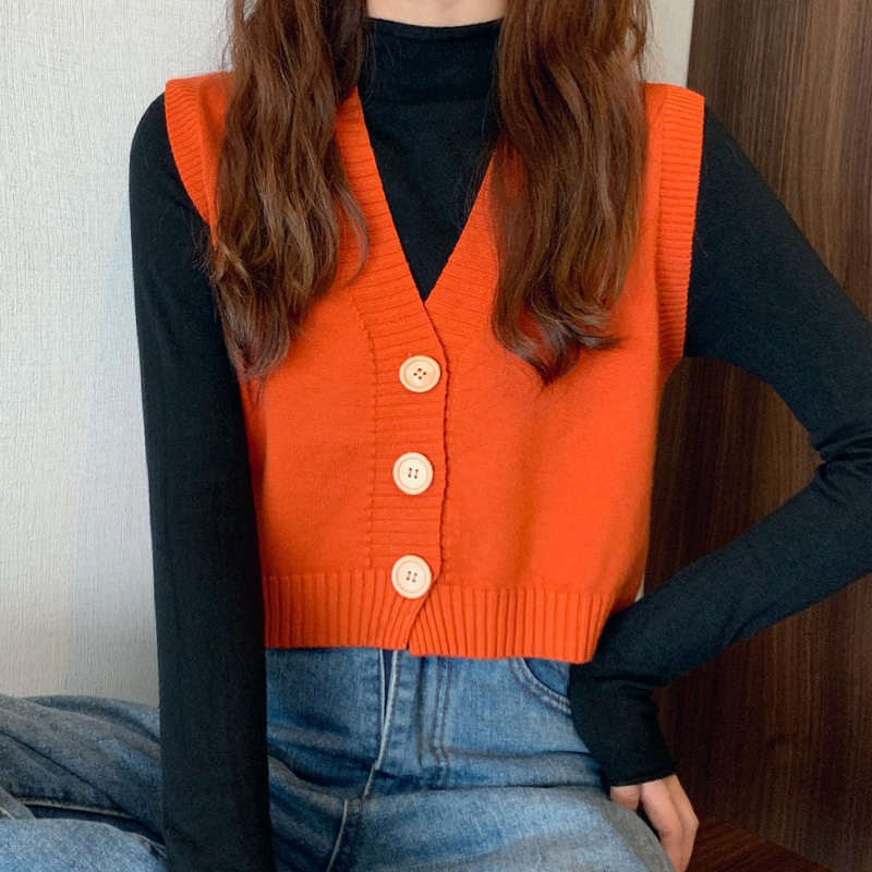 Summer Clothing Teens - 여성용 버튼 다운 스웨터 조끼 Teen-girl