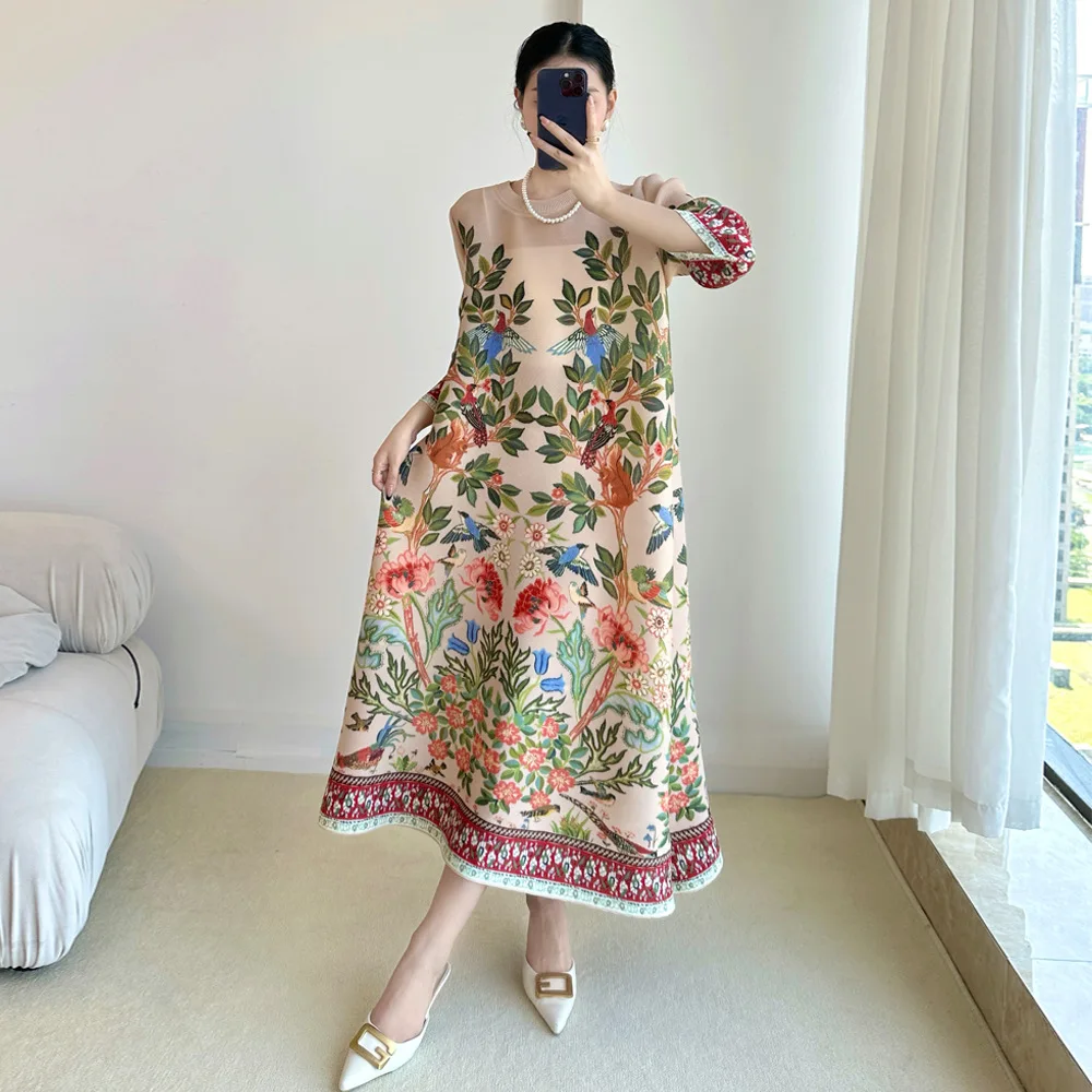 Summer Clothing Essentials Women - Miyake 빈티지 프린트 드레스 7 슬리브