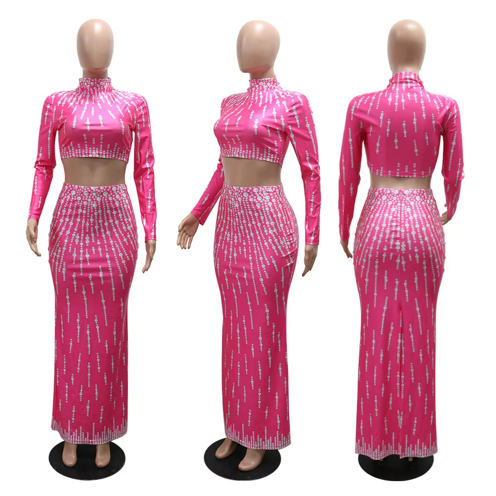 여성 세트 거리 긴 소매 인쇄 자르기 탑 + 높은 허리 - Summer Clothing Women Sale 리뷰 및 가격
