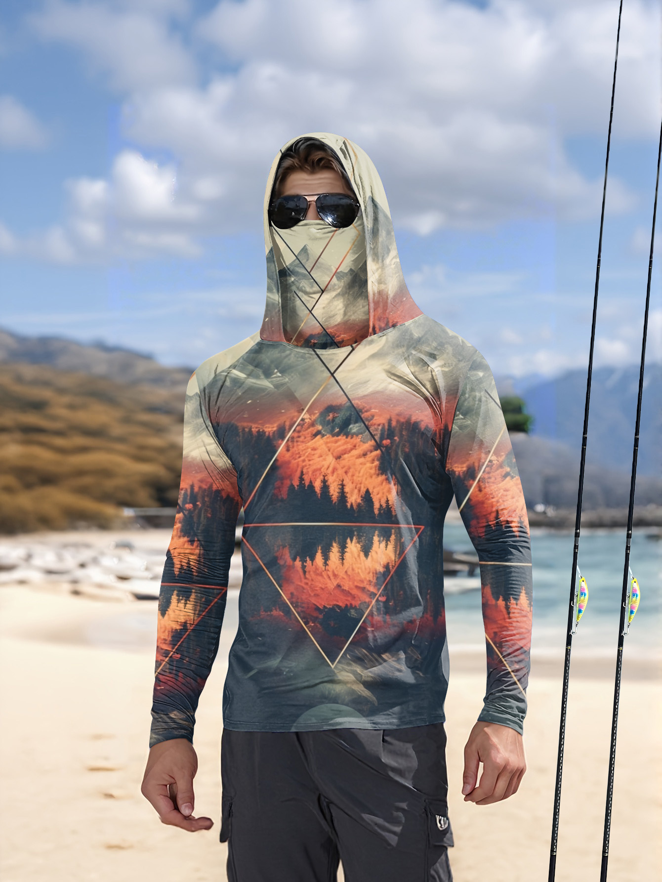 야외용 남성 낚시 후드티, 내장형 얼굴 마스크, 산 풍 - Summer Clothing Long Sleeve 리뷰 및 가격
