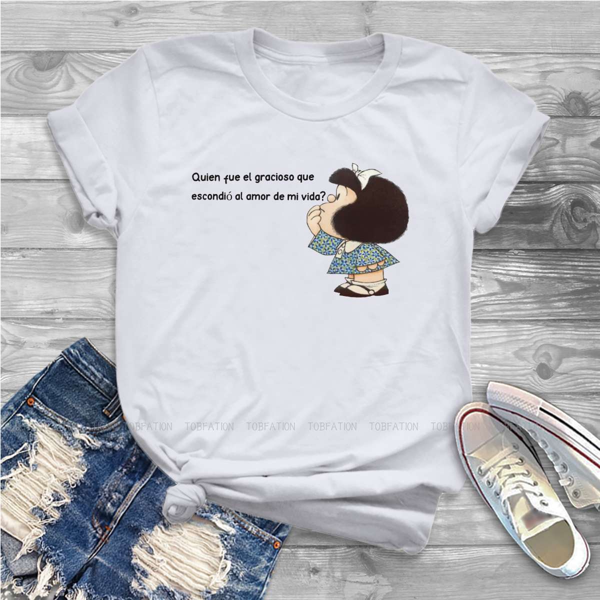 단어 필수 여성복 Mafalda Quino 만화 만화  - Summer Clothing Essentials Women 리뷰 및 가격