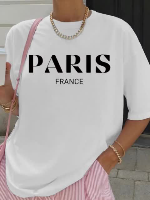 여성 캐주얼 반팔 크루넥 티셔츠 파리 프린트 레터 디자 - Summer Clothing In Paris 리뷰 및 가격