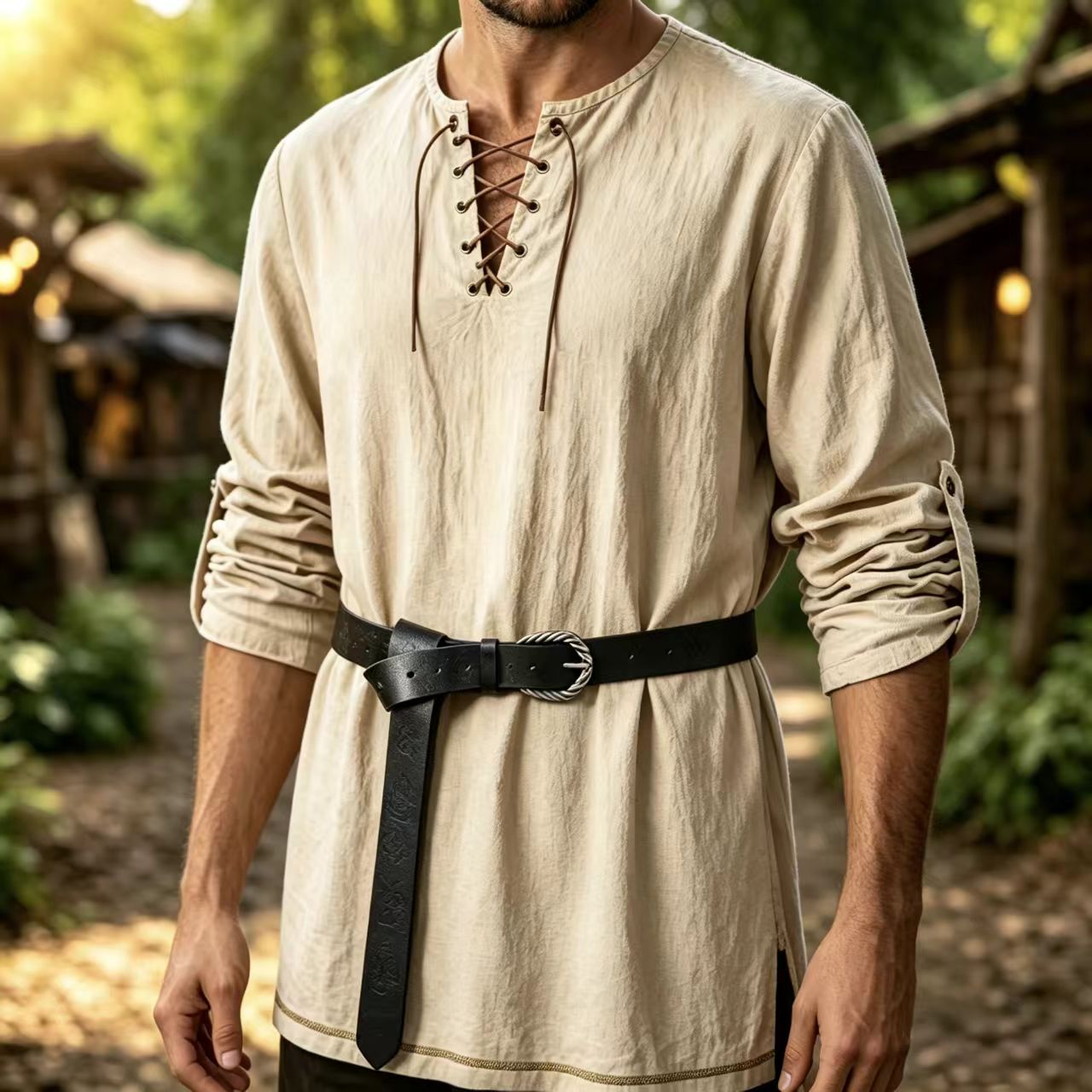 남성 중세 레이스업 린넨 긴팔 튜닉 바이킹 해적 르네상 - Summer Viking Clothing 리뷰 및 가격