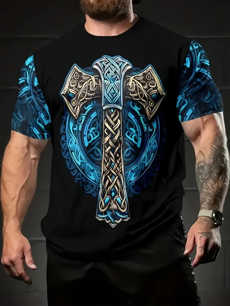 패션 새로운 바이킹 패턴 풀 프린트 남성 티셔츠 빈티지 - Summer Viking Clothing 리뷰 및 가격