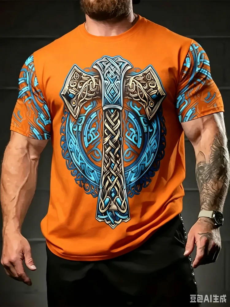 패션 새로운 바이킹 패턴 풀 프린트 남성 티셔츠 빈티지 - Summer Viking Clothing 리뷰 및 가격