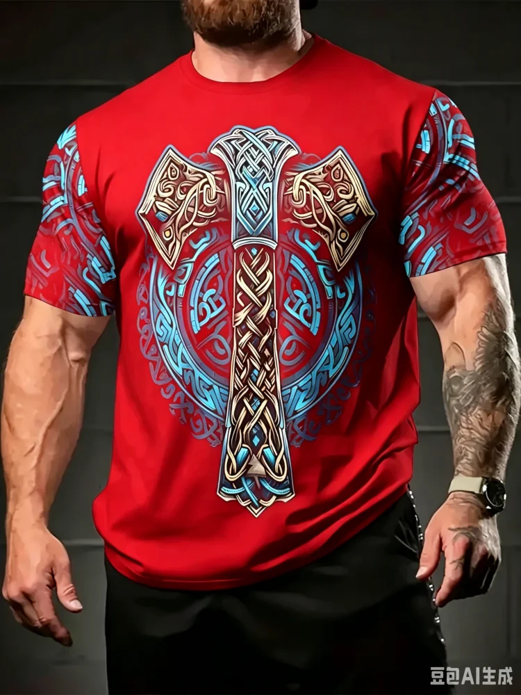 패션 새로운 바이킹 패턴 풀 프린트 남성 티셔츠 빈티지 - Summer Viking Clothing 리뷰 및 가격