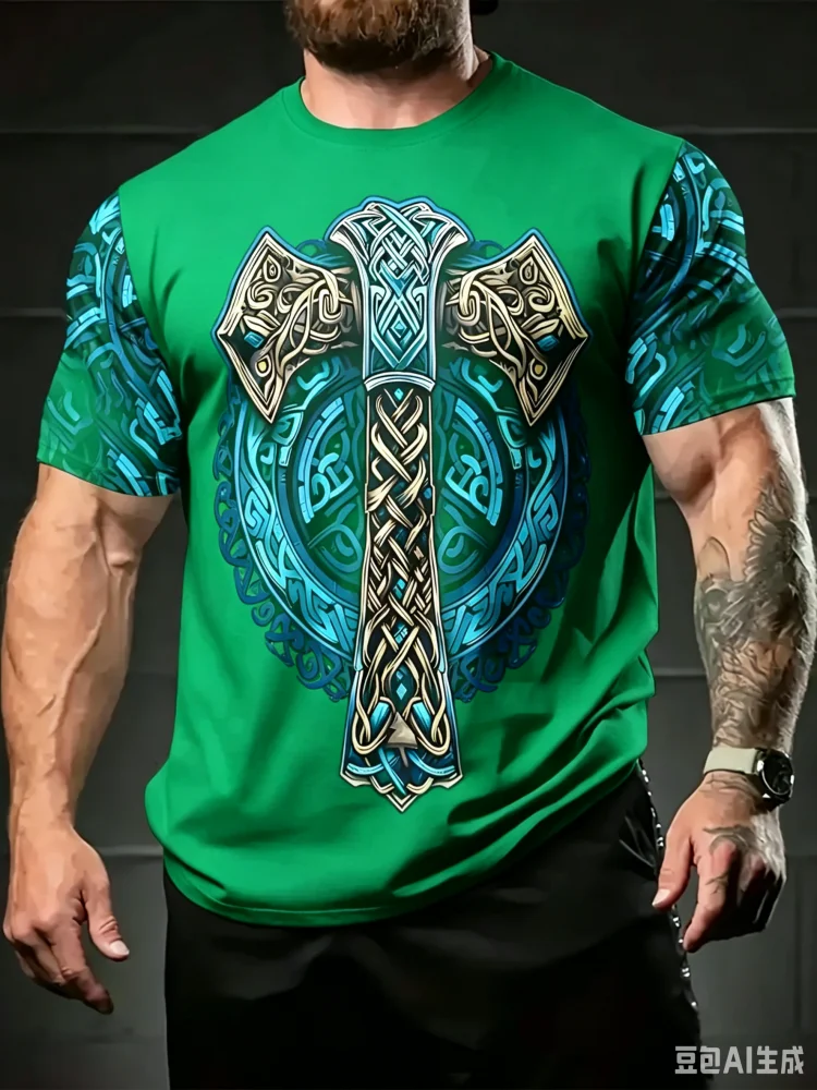 패션 새로운 바이킹 패턴 풀 프린트 남성 티셔츠 빈티지 - Summer Viking Clothing 리뷰 및 가격