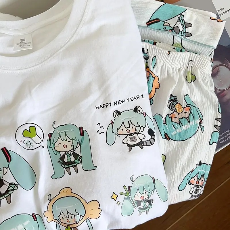 새로운 하츠네 미쿠 잠옷 여름 순면 라운드 넥 반바지  - Japan Summer Festival Clothing 리뷰 및 가격