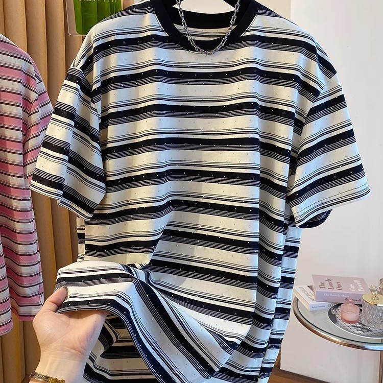 유니섹스 순면 스트라이프 반팔 티셔츠 캐주얼 통기성 여 - Summer Clothing Outlet 리뷰 및 가격