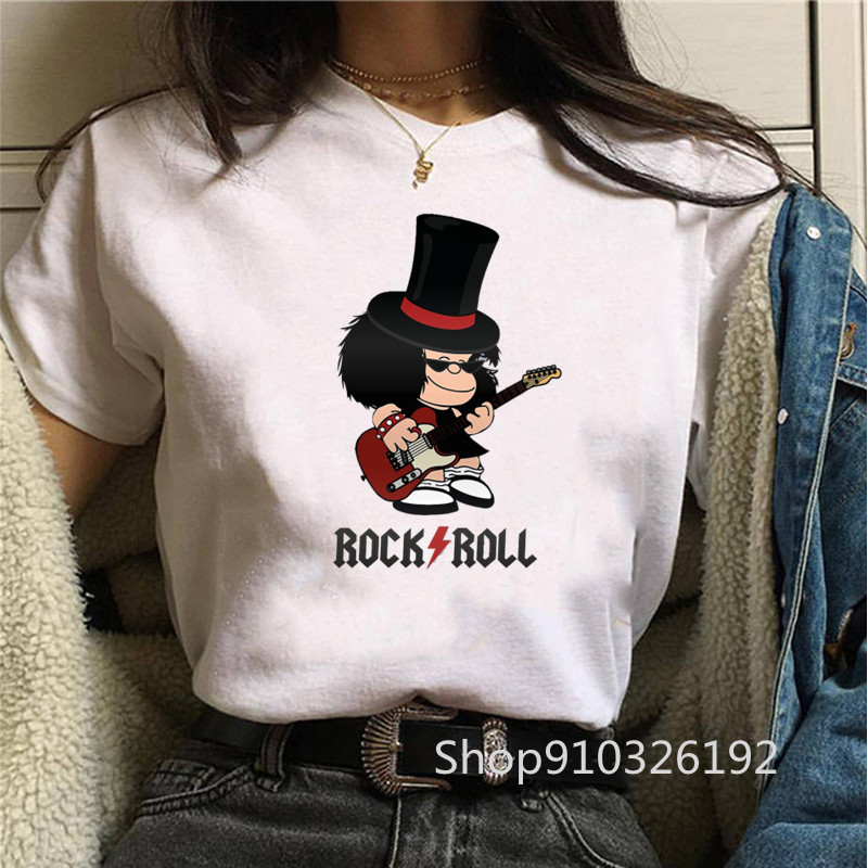 Rock Roll Mafalda 티셔츠 재미 있은 인쇄 - Summer Clothing Teens 리뷰 및 가격