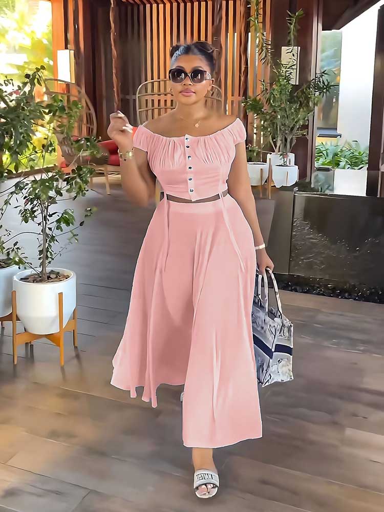 여성 드레스에 대한 두 조각 세트 어깨 탑과 롱 스커트 - Summer Clothing Women Sale 리뷰 및 가격