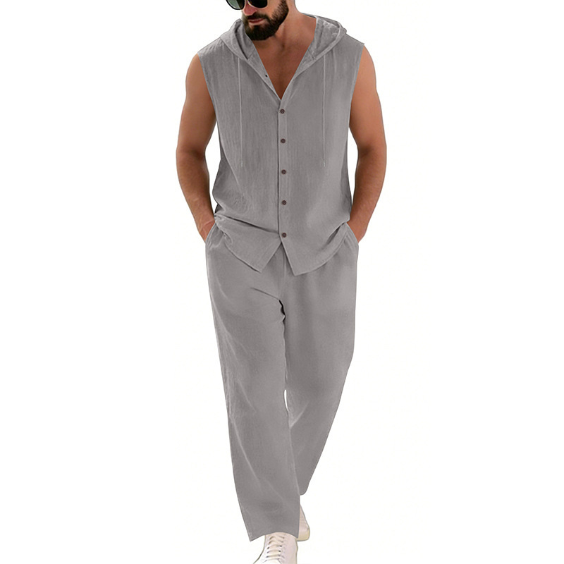 남성 캐주얼 린넨 수트 후드 스웨터 및 바지 세트 단색 - Summer Outdoor Clothing 리뷰 및 가격