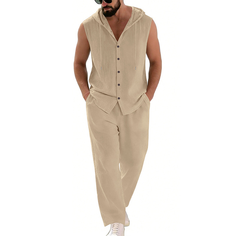 남성 캐주얼 린넨 수트 후드 스웨터 및 바지 세트 단색 - Summer Outdoor Clothing 리뷰 및 가격