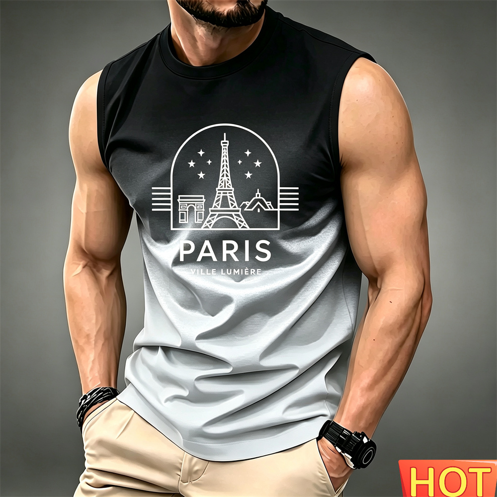 여름 남성용 그라데이션 민소매 티셔츠 통기성 홈 라운드 - Summer Clothing In Paris 리뷰 및 가격