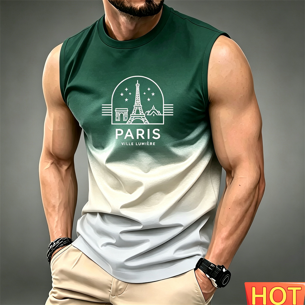여름 남성용 그라데이션 민소매 티셔츠 통기성 홈 라운드 - Summer Clothing In Paris 리뷰 및 가격