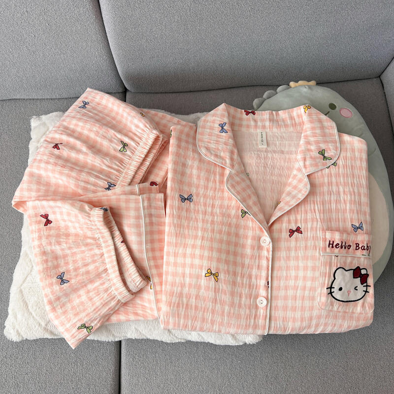 헬로 키티 여성용 잠옷 3피스 반팔 슈트(가슴 패드 반 - Summer Clothes 리뷰 및 가격