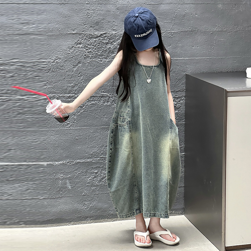 빈티지 블루 어린이 소녀 고품질 민소매 데님 드레스 s - Quality Summer Clothing 리뷰 및 가격