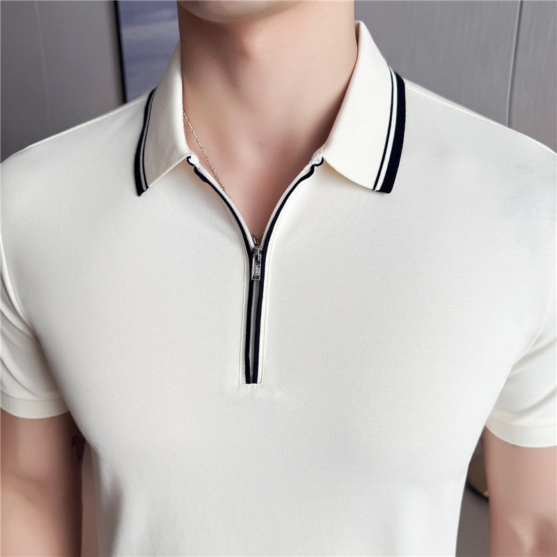 긴 스테이플 코튼 티 셔츠 남자 하프 지퍼 대비 색 디 - Summer Clothing Staples 리뷰 및 가격