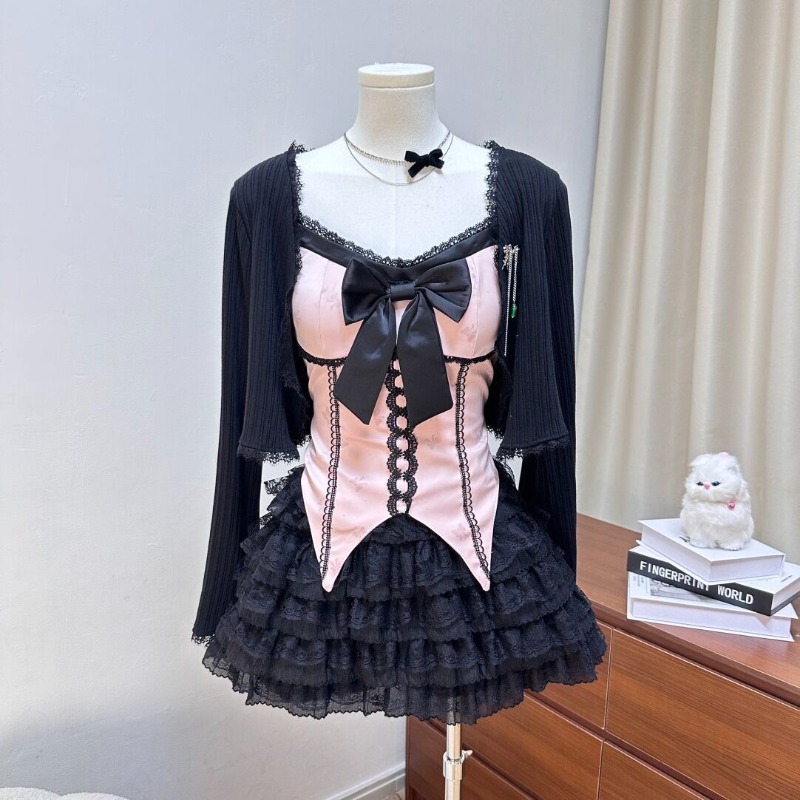 다크리 시리즈 고딕 소녀 디자인 스윗 빈티지 핑크 리본 - Summer Clothing Women Sale 리뷰 및 가격