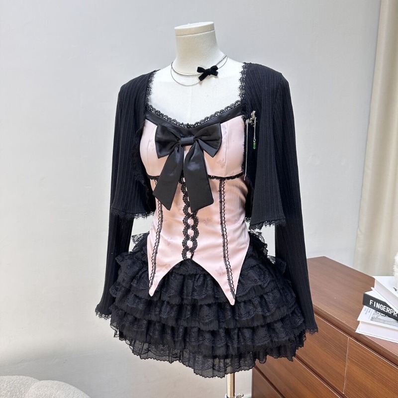 다크리 시리즈 고딕 소녀 디자인 스윗 빈티지 핑크 리본 - Summer Clothing Women Sale 리뷰 및 가격