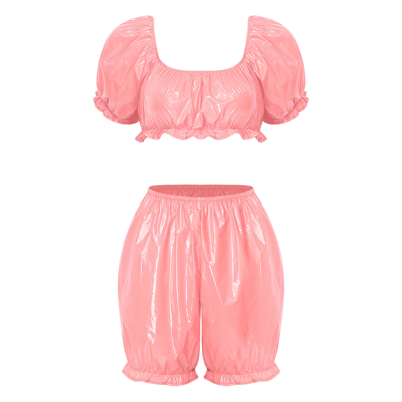 여성용 웨트룩 PU 가죽 클럽웨어 의상, 비닐 러플 소 - Summer Clothing Tops 리뷰 및 가격